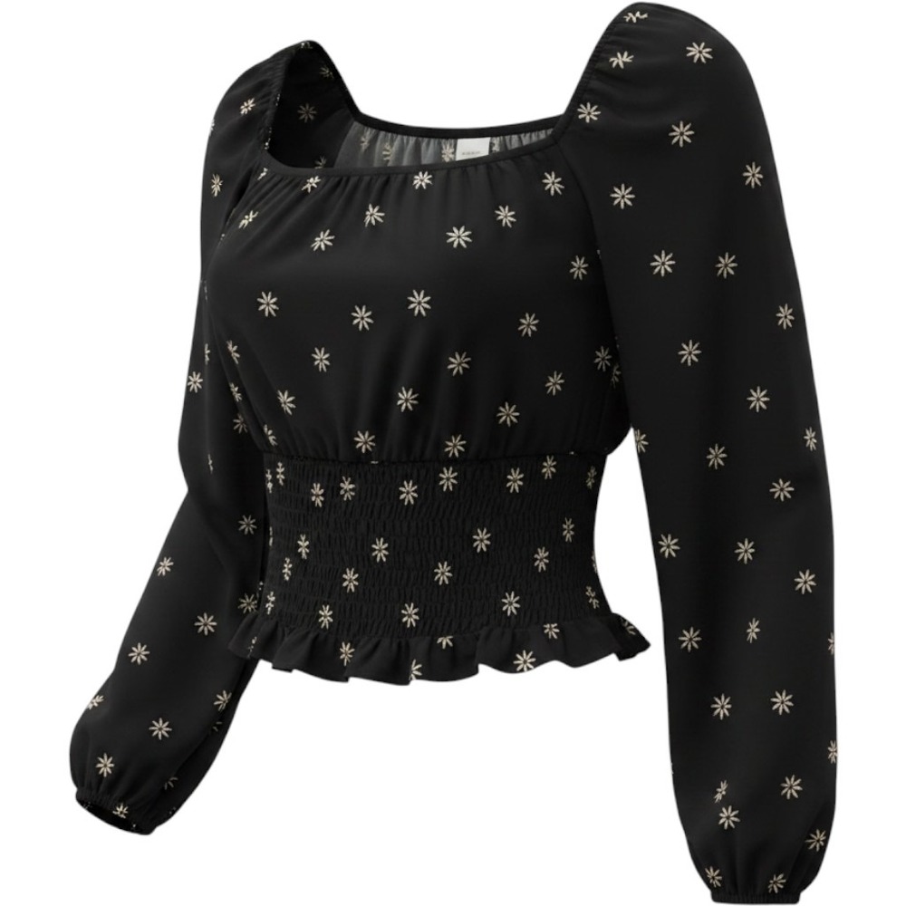 By Together Peasant Top Large Floral Embroidered Smocked Milkmaid‎ Whimsigoth